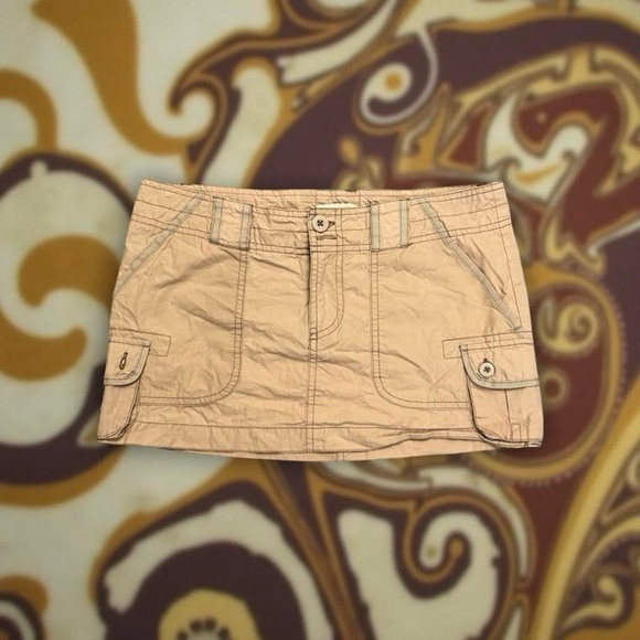 Vintage Y2K Micro Mini Skirt Medium Cargo Forever 21 2000s Tan Beige Low Rise - Picture 1 of 8